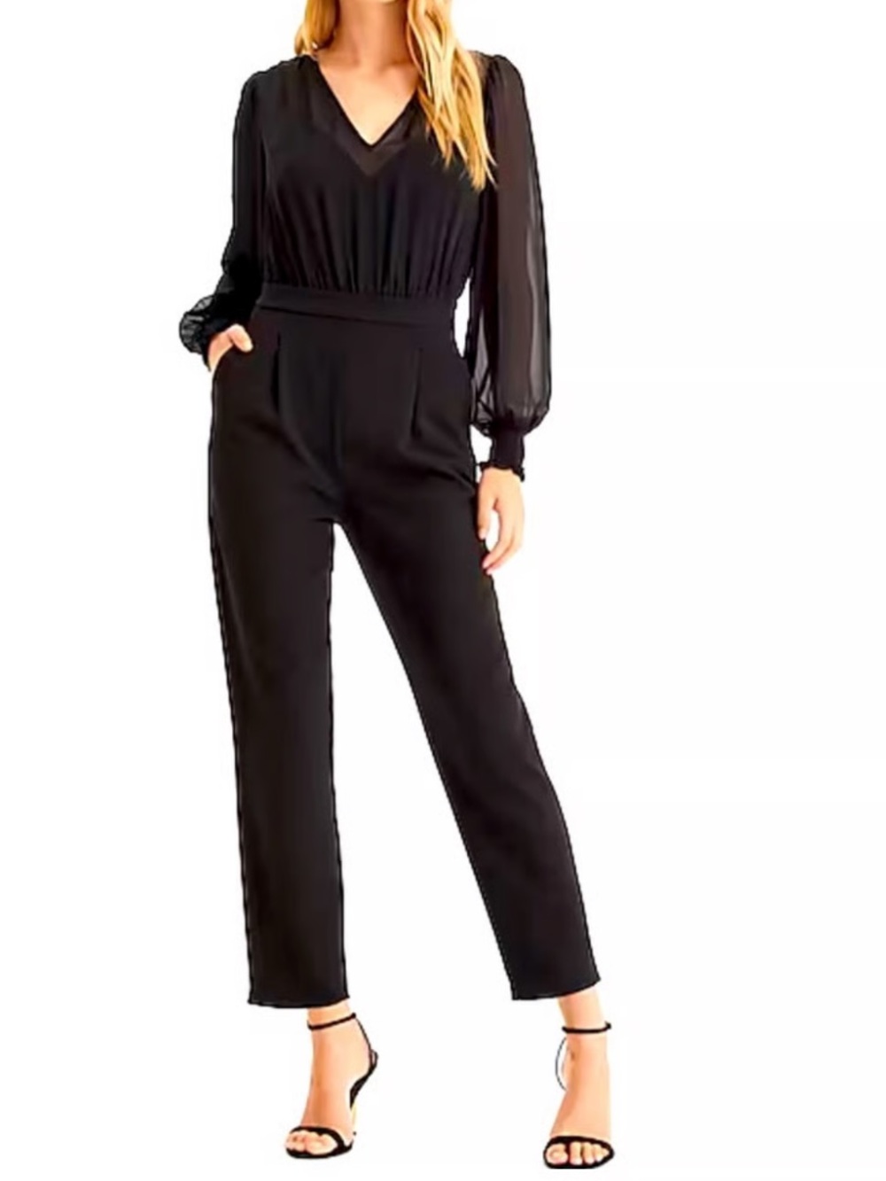 Express Chiffon V-Neck Long Sleeve Jumpsuit NWT